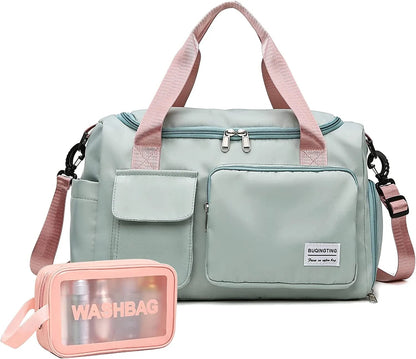 Small Gym Bag for Women, Waterproof Duffle Bag Carry on Weekender Bag with Shoe Compartment & Wet Pocket, Tote Bag for Travel, Workout, Sport