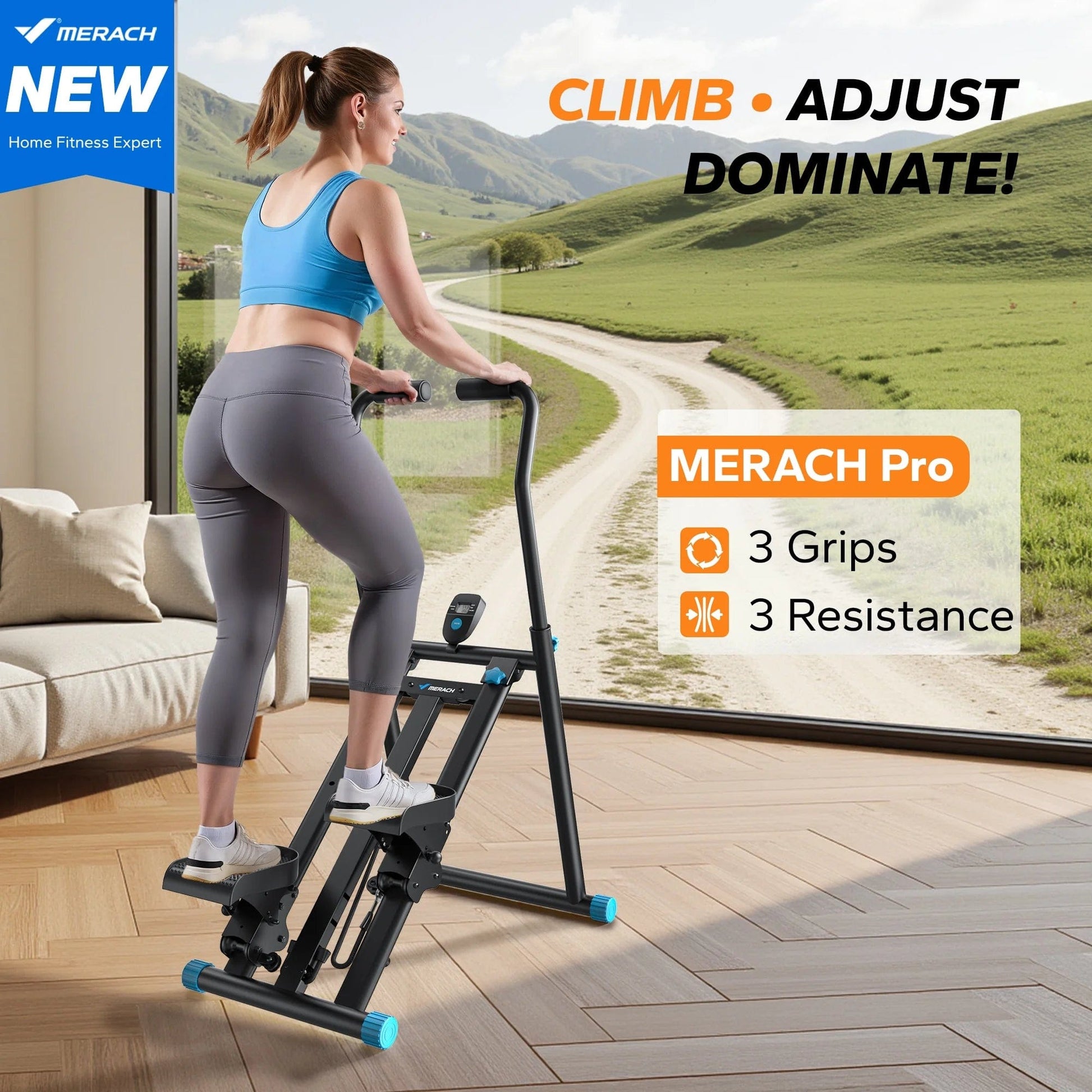 Stair Stepper Exercise Machine, 3 Levels Resistance Adjustable Climber, Compact Foldable Full-Body Workout Stepper Home Cardio Exercise Equipment