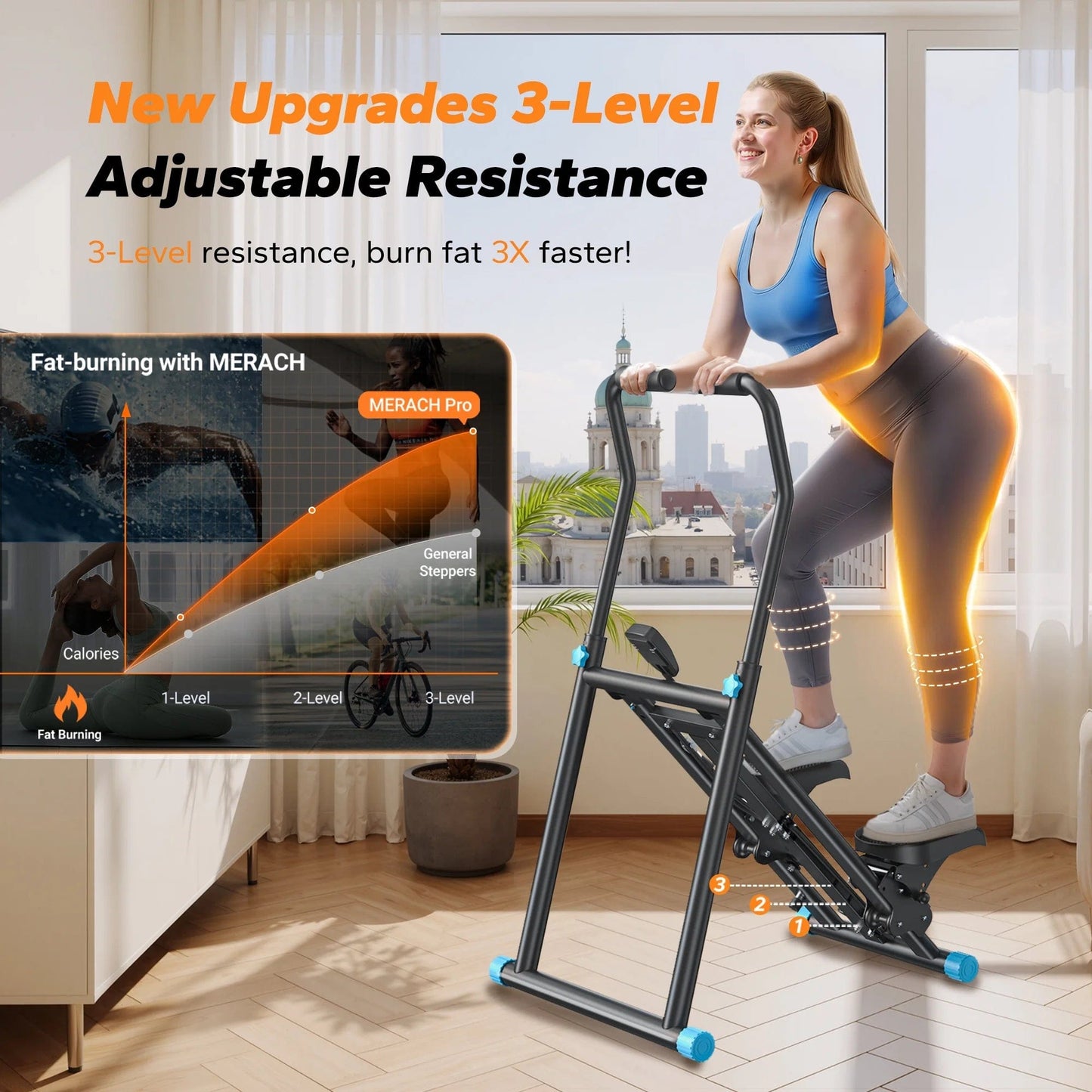 Stair Stepper Exercise Machine, 3 Levels Resistance Adjustable Climber, Compact Foldable Full-Body Workout Stepper Home Cardio Exercise Equipment