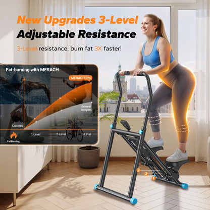 Stair Stepper Exercise Machine, 3 Levels Resistance Adjustable Climber, Compact Foldable Full-Body Workout Stepper Home Cardio Exercise Equipment