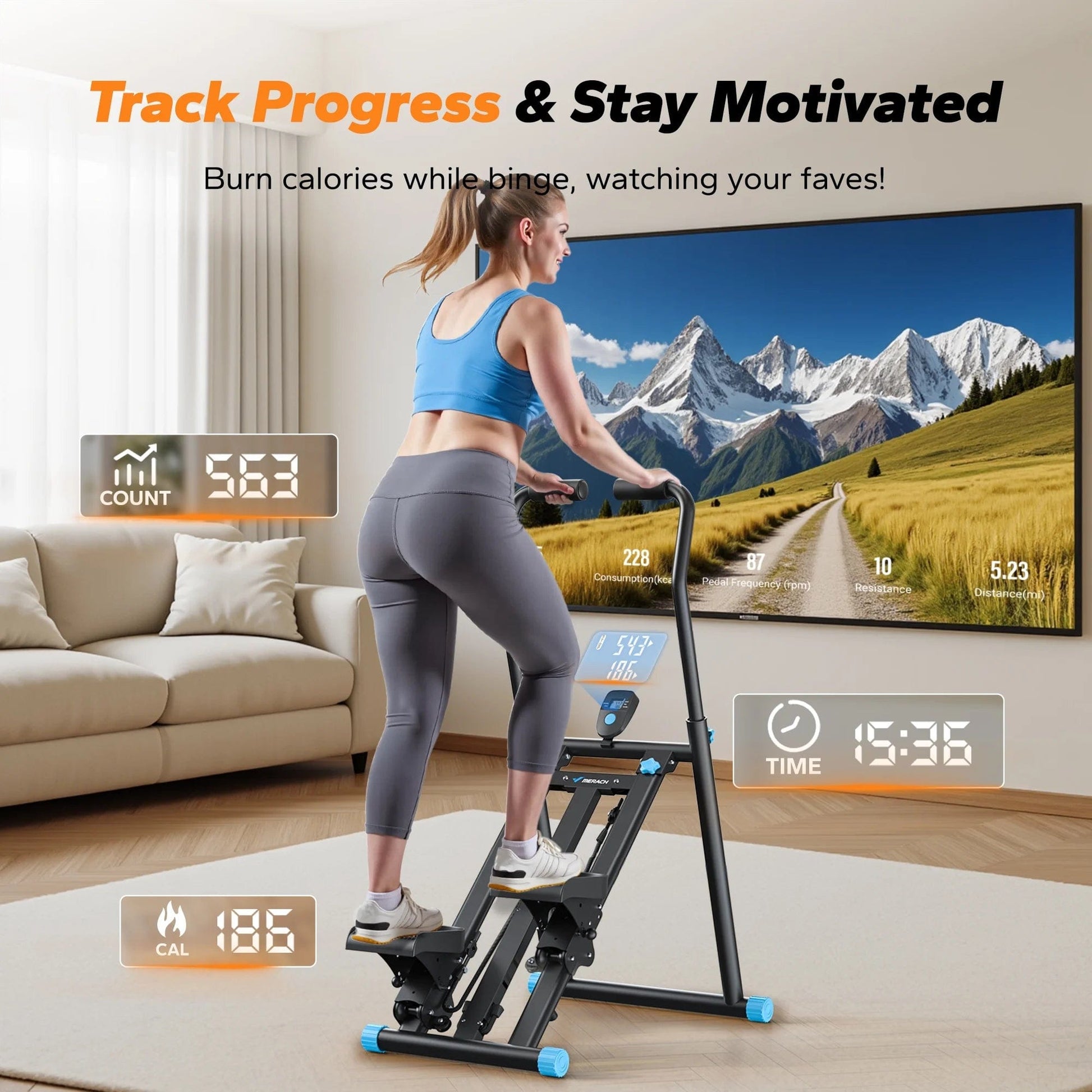 Stair Stepper Exercise Machine, 3 Levels Resistance Adjustable Climber, Compact Foldable Full-Body Workout Stepper Home Cardio Exercise Equipment