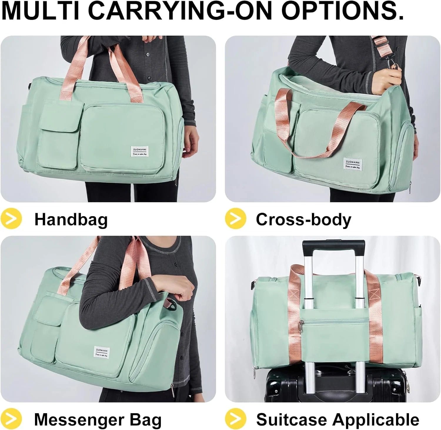 Small Gym Bag for Women, Waterproof Duffle Bag Carry on Weekender Bag with Shoe Compartment & Wet Pocket, Tote Bag for Travel, Workout, Sport